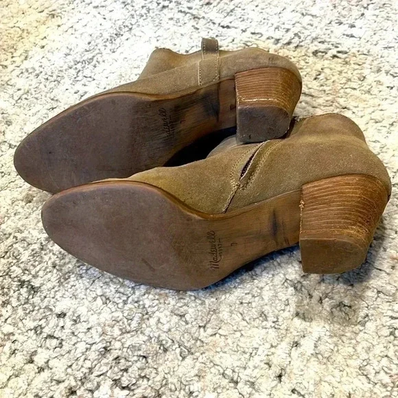 MADEWELL Billie Suede Leather Zip Up Ankle Boots Taupe Tan Heel Booties Womens 7 - Picture 9 of 13